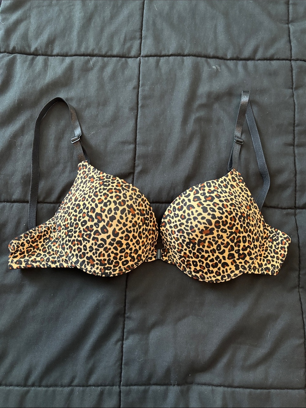 Leopard Print Underwire T-Shirt Bra - Black & Tan Small no brand front clasp